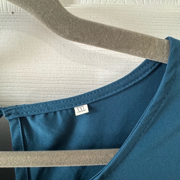 Teal Puff Sleeve Cap Blouse Relaxed Fit - Picture 2 of 4